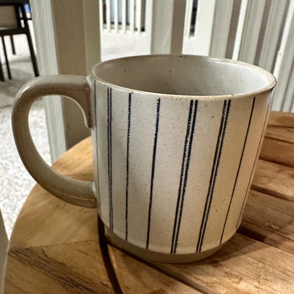 Hearth & Hand Magnolia Stoneware Mug Cream Black Pinstripe Farmhouse Coffee Cup